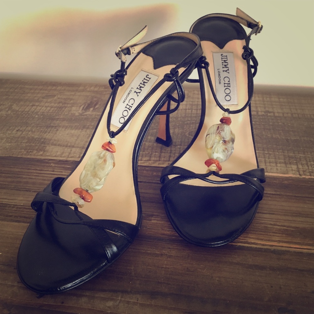 Jimmy Choo Heel Sandal Black w Stones Sz 6 1/2
